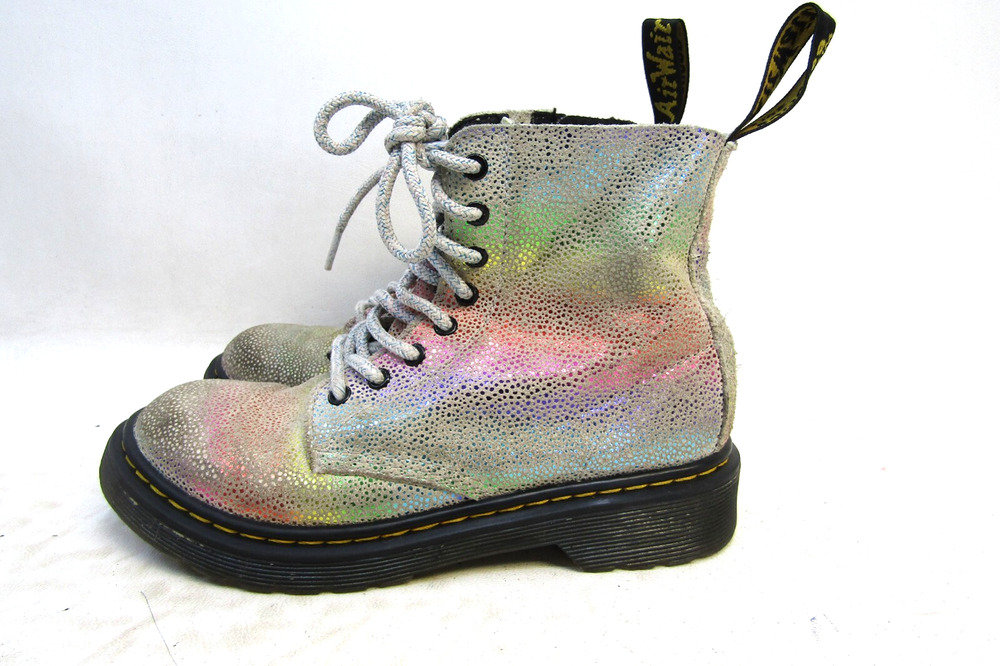 Dr. Martens Youth Size 1 Colorful Rainbow Leather Lace Up Zip 8 Eye Ankle Boots